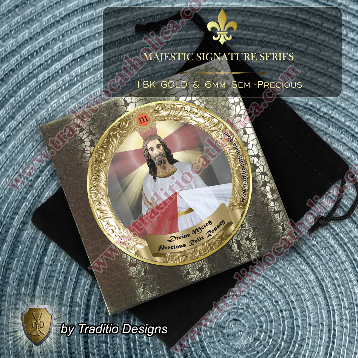 Divine Mercy Limited Edition Majestic Relic Rosary | 18K Gold Plated Accent | Divine Mercy Chaplet, Trust & Spiritual Healing | White Alabaster & Ruby Red Jade | 3rd Class Relic