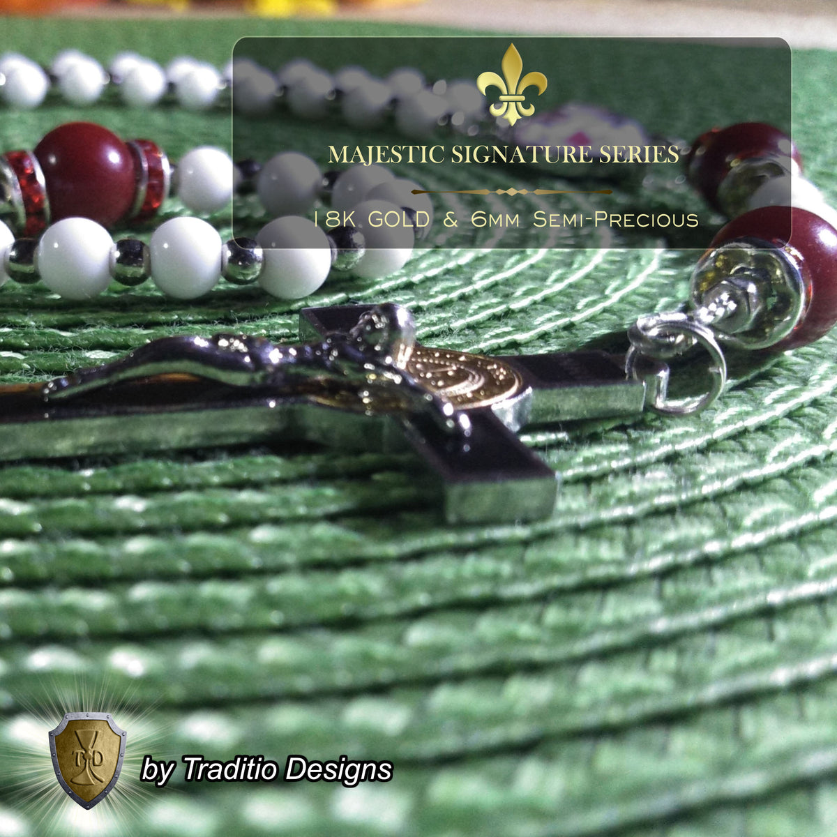 Divine Mercy Limited Edition Majestic Relic Rosary | 18K Gold Plated Accent | Divine Mercy Chaplet, Trust & Spiritual Healing | White Alabaster & Ruby Red Jade | 3rd Class Relic