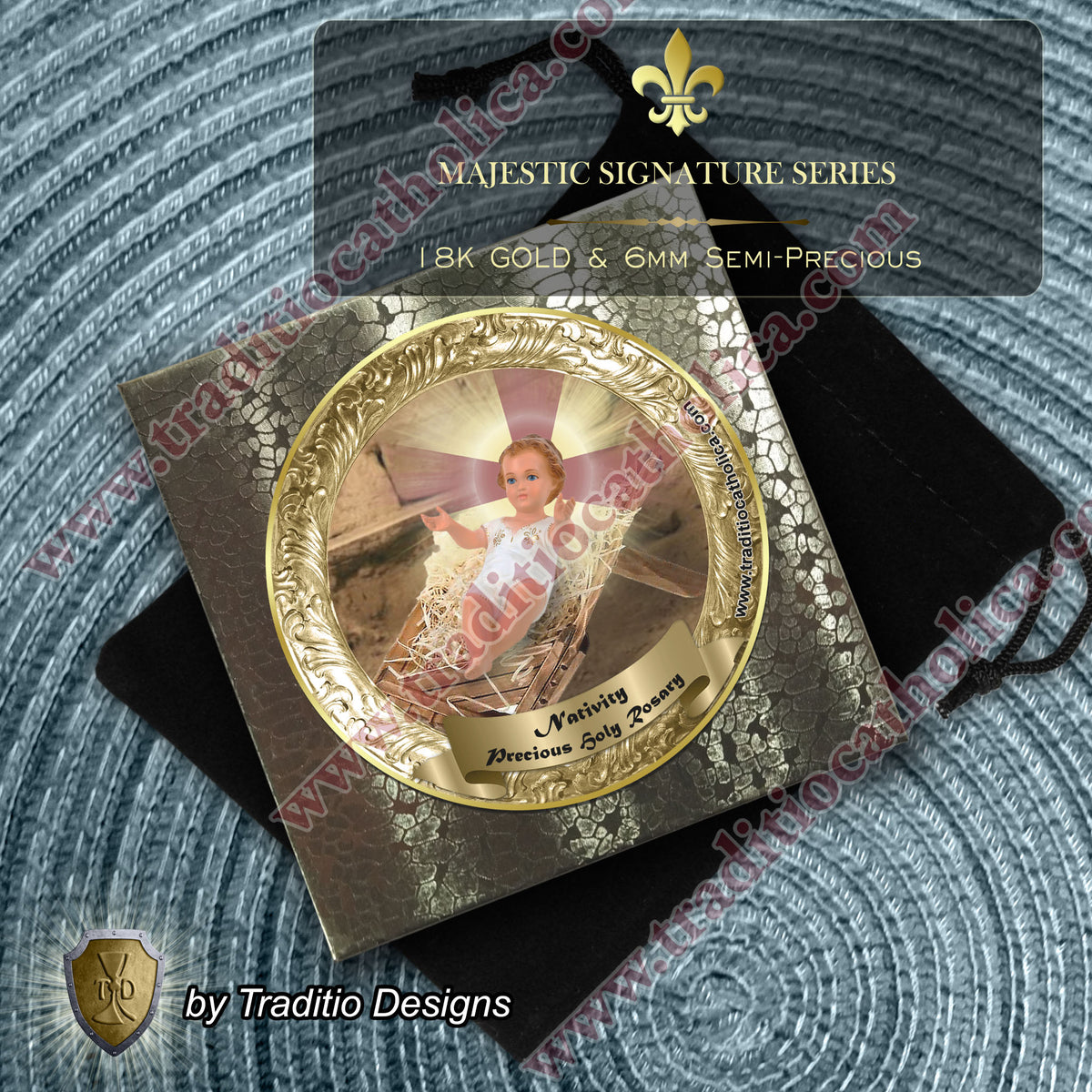 Nativity Majestic Limited Edition Rosary | 18K Gold Plated | Incarnation, Family Peace & Hope | Red & Green Jade & White Alabaster