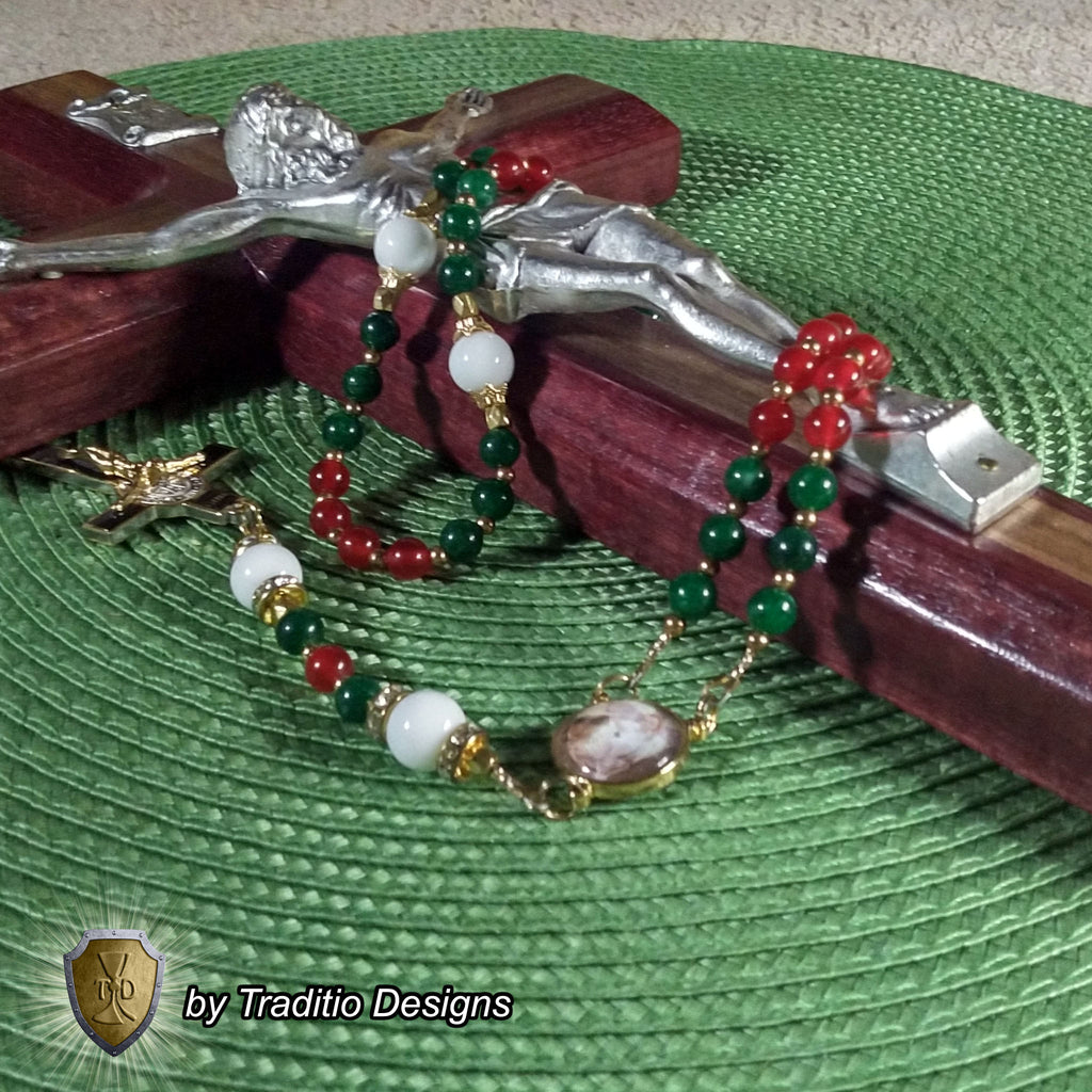 Nativity Majestic Limited Edition Rosary | 18K Gold Plated | Incarnation, Family Peace & Hope | Red & Green Jade & White Alabaster
