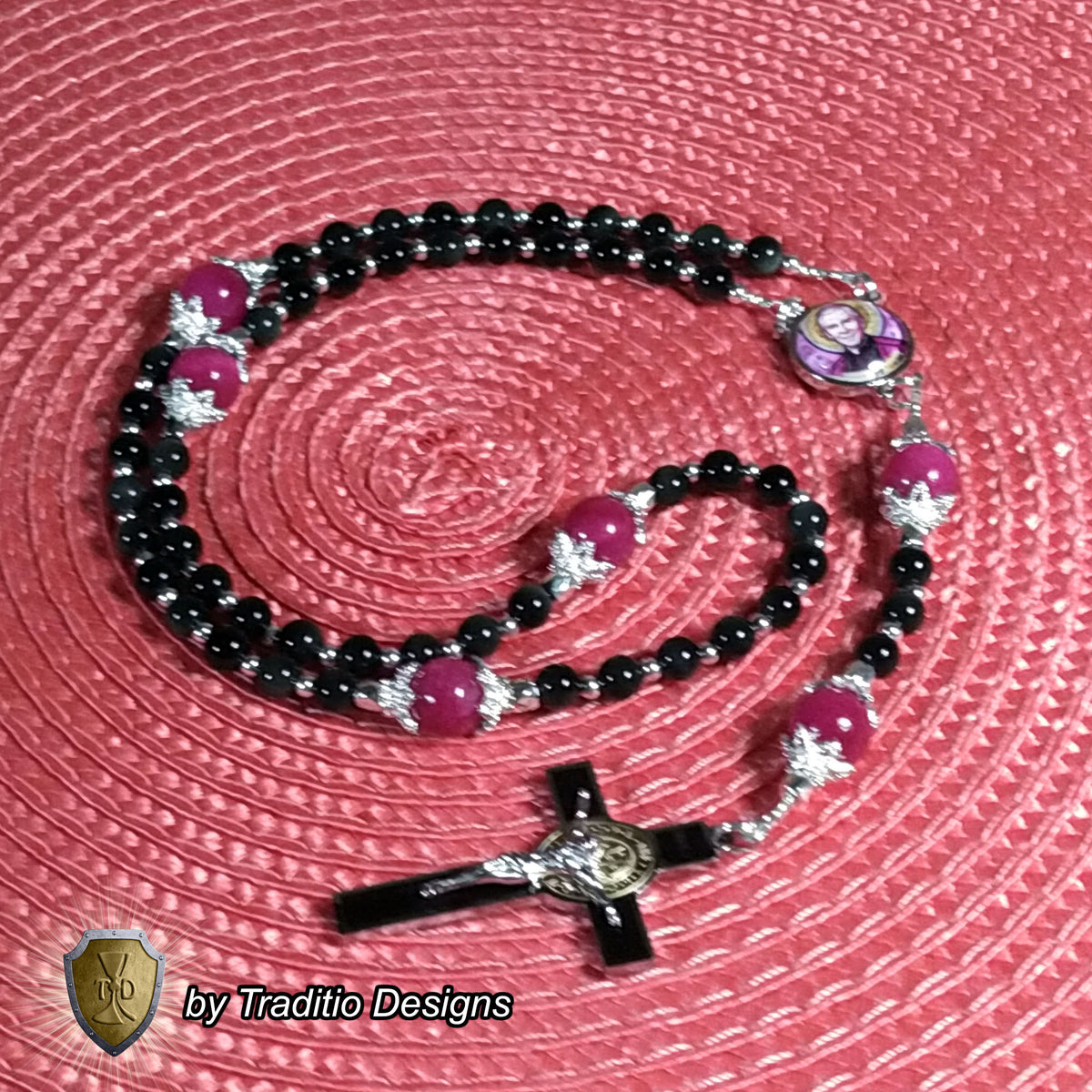 Bl. Fulton J. Sheen Limited Edition Majestic Rosary | Infant Health, Heart Relief & Broadcasters | 18K Gold & Onyx Black Gold | Black Obsidian & Red Jade