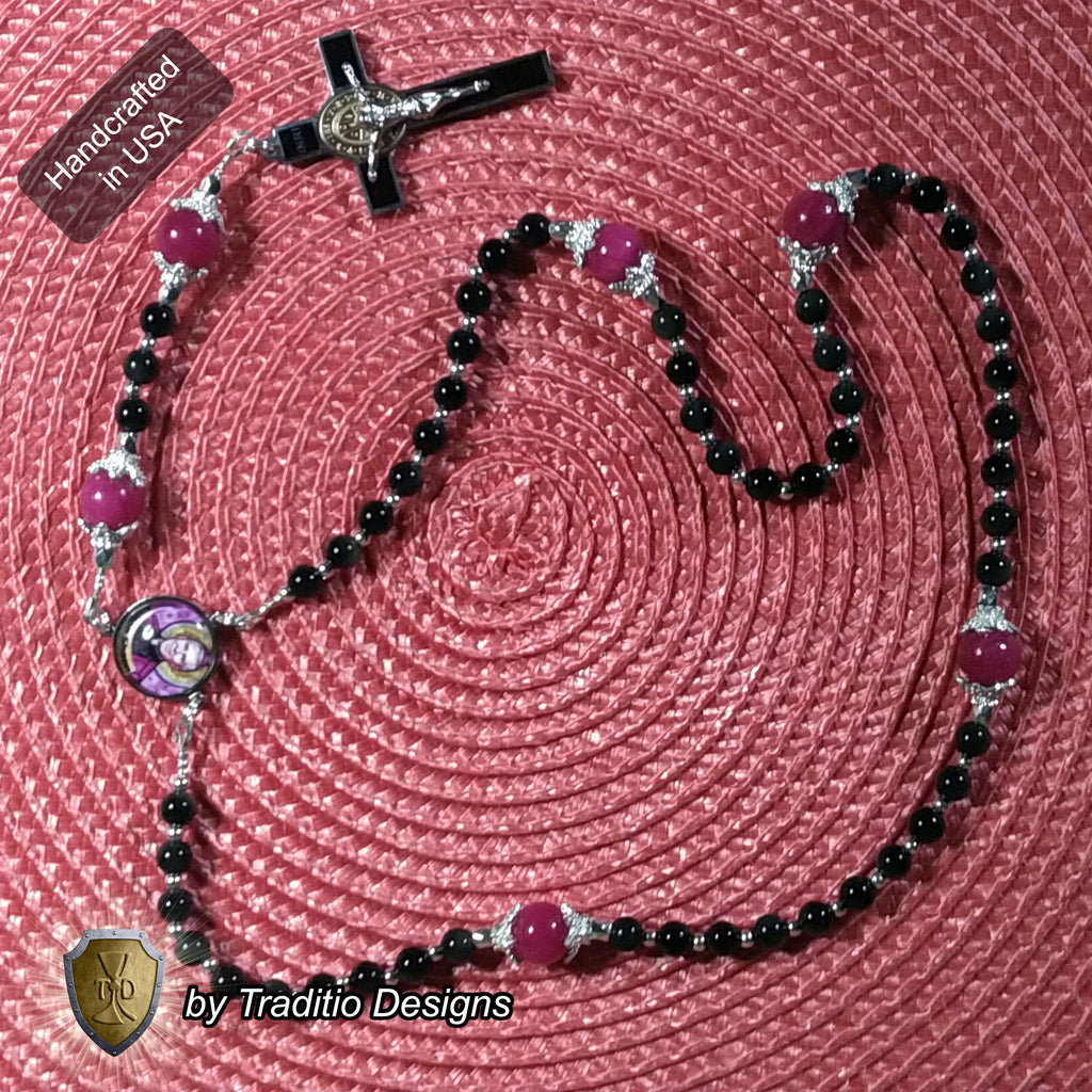 Bl. Fulton J. Sheen Limited Edition Majestic Rosary | Infant Health, Heart Relief & Broadcasters | 18K Gold & Onyx Black Gold | Black Obsidian & Red Jade