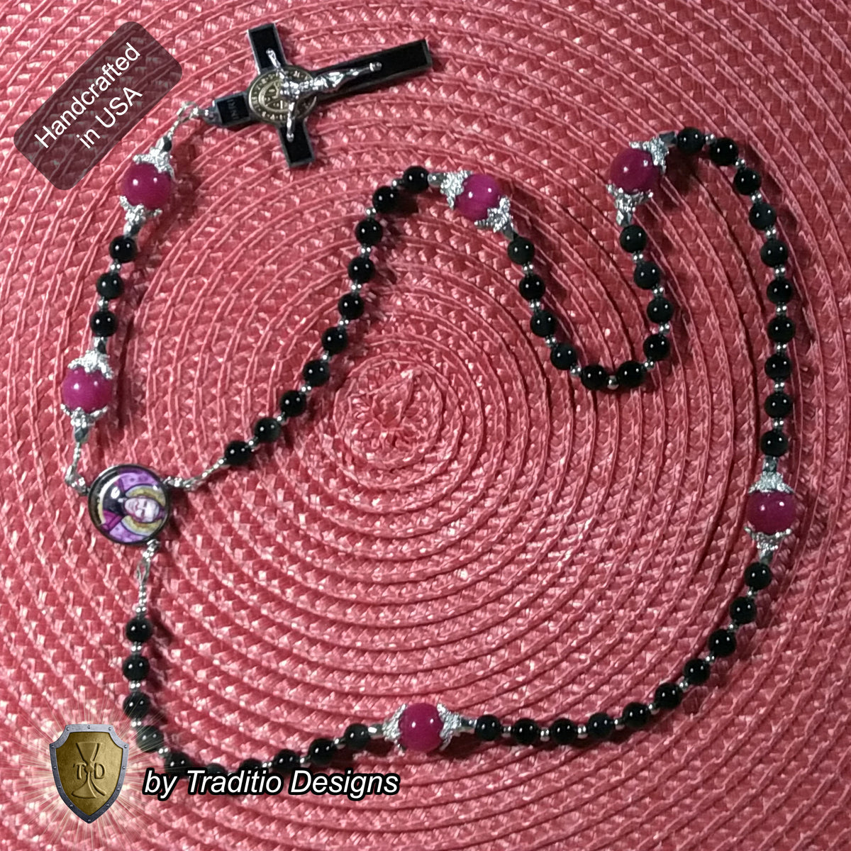 Bl. Fulton J. Sheen Limited Edition Majestic Rosary | Infant Health, Heart Relief & Broadcasters | 18K Gold & Onyx Black Gold | Black Obsidian & Red Jade