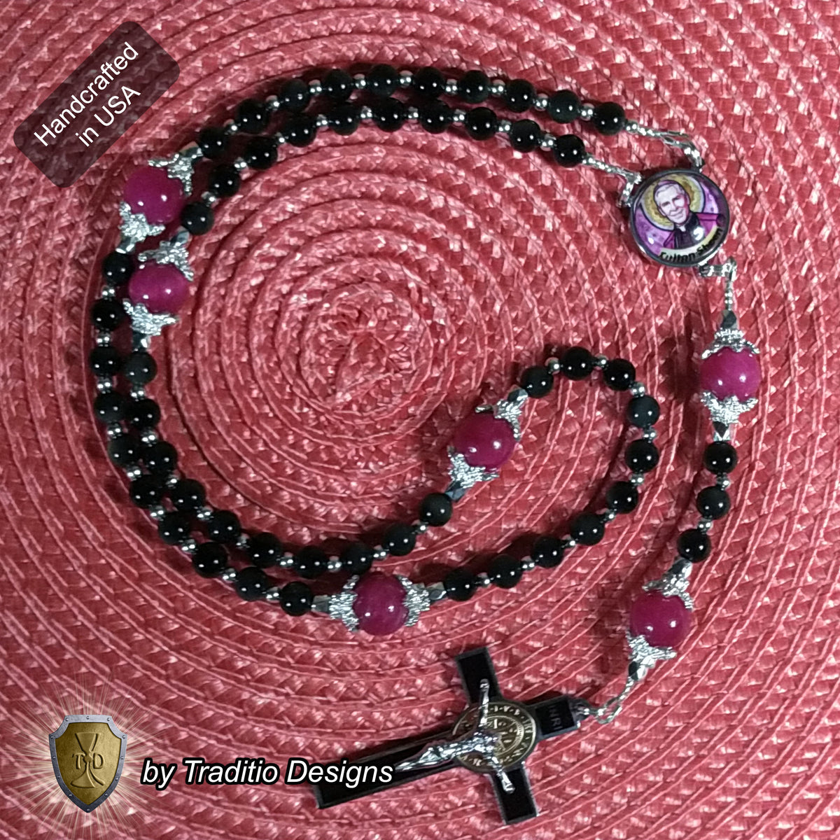 Bl. Fulton J. Sheen Limited Edition Majestic Rosary | Infant Health, Heart Relief & Broadcasters | 18K Gold & Onyx Black Gold | Black Obsidian & Red Jade