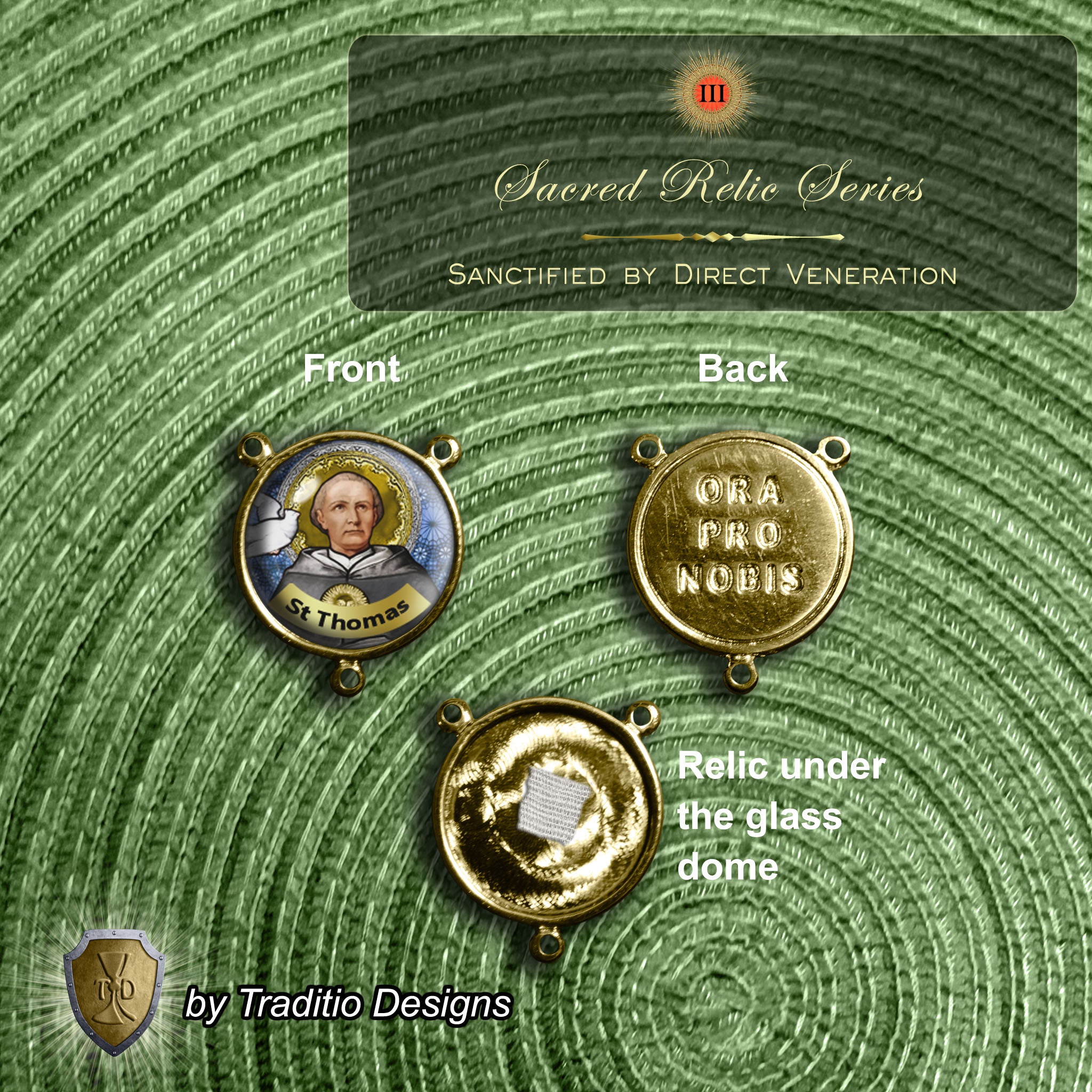 St. Thomas Aquinas Limited Edition Majestic Relic Rosary | 18K Gold | Black Obsidian, Alabaster & Larimar | 3rd Class Relic