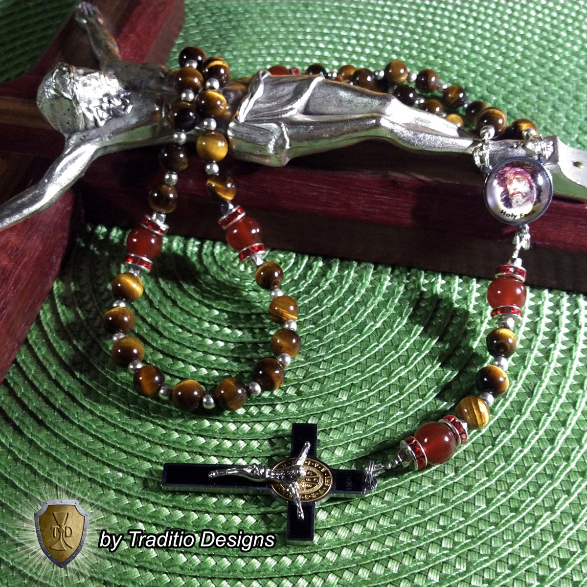 Holy Face Limited Edition Royal Relic Rosary | 18K Gold Plated | Reparation, Comfort in Trials & Spiritual Warfare | Tiger's Eye & Red Carnelian | 3rd Class Relic