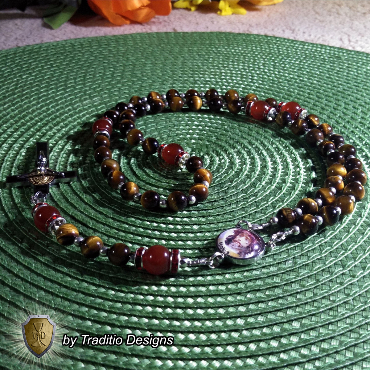 Holy Face Limited Edition Royal Relic Rosary | 18K Gold Plated | Reparation, Comfort in Trials & Spiritual Warfare | Tiger's Eye & Red Carnelian | 3rd Class Relic