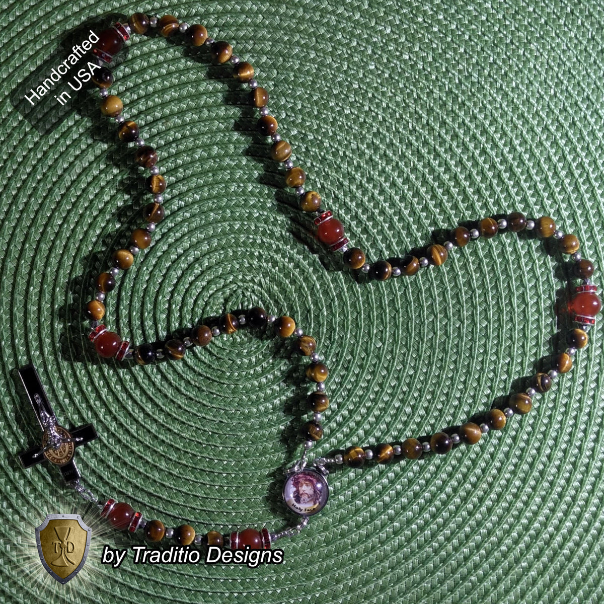 Holy Face Limited Edition Royal Relic Rosary | 18K Gold Plated | Reparation, Comfort in Trials & Spiritual Warfare | Tiger's Eye & Red Carnelian | 3rd Class Relic