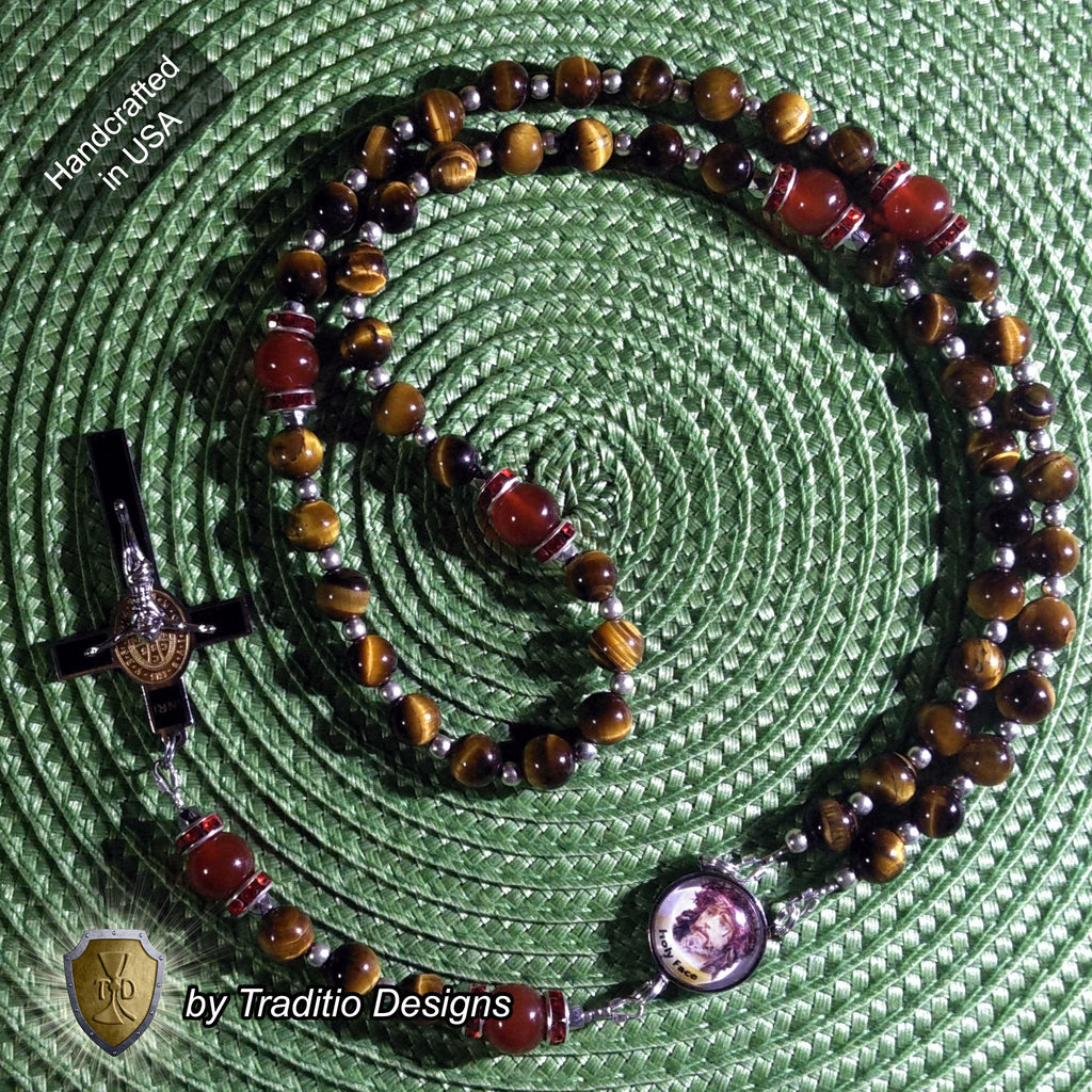 Holy Face Limited Edition Royal Relic Rosary | 18K Gold Plated | Reparation, Comfort in Trials & Spiritual Warfare | Tiger's Eye & Red Carnelian | 3rd Class Relic