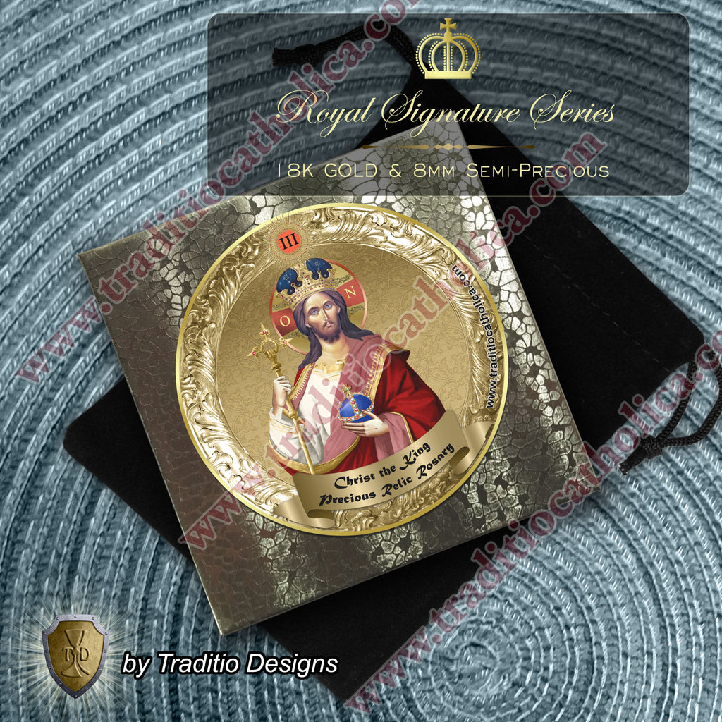 Christ the King Limited Edition Royal Relic Rosary | 18K Gold Plated | Sovereign Protection, Victory & Spiritual Reign | Ruby Red Jade, Purple Imperial Jasper & Amethyst | 3rd Class Relic