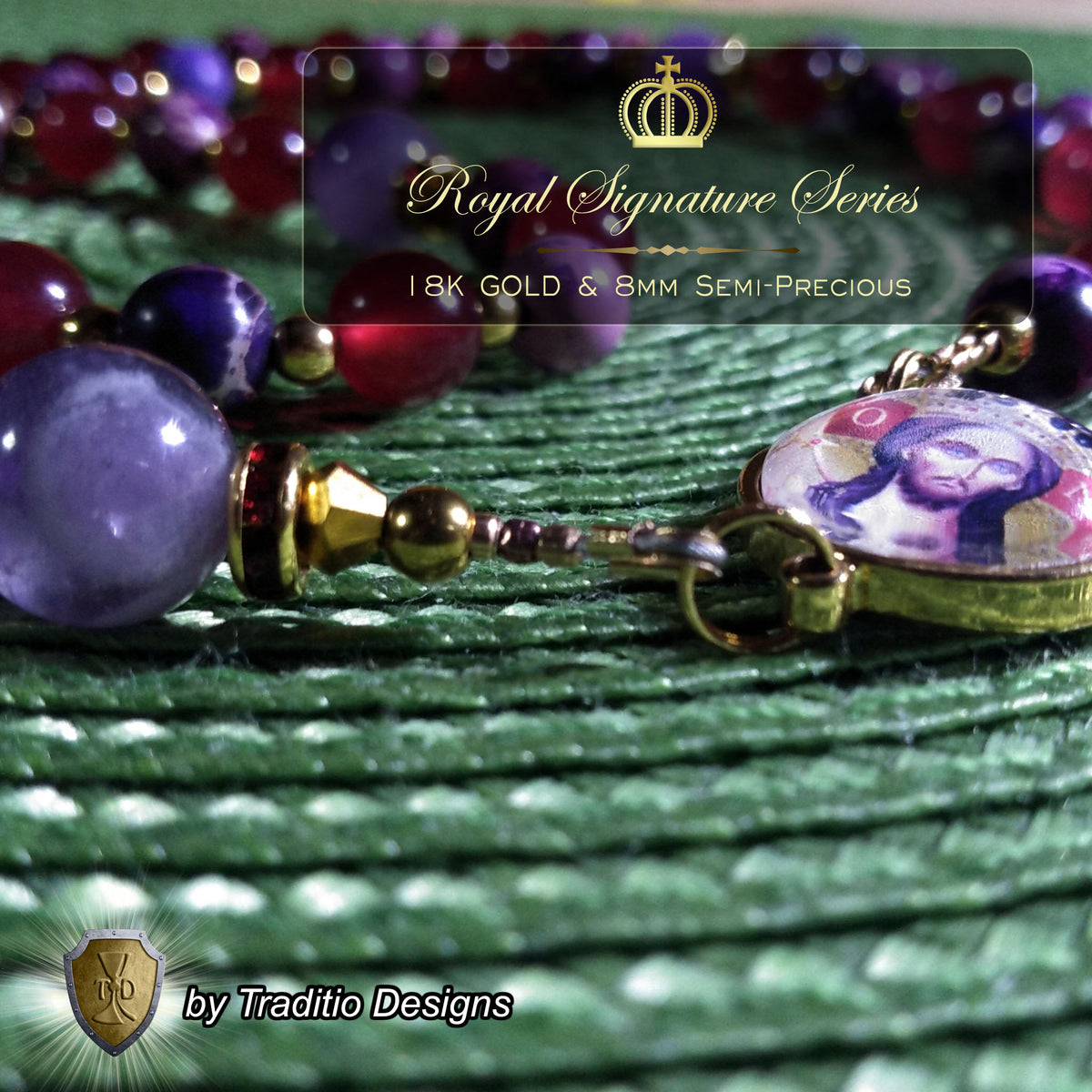 Christ the King Limited Edition Royal Relic Rosary | 18K Gold Plated | Sovereign Protection, Victory & Spiritual Reign | Ruby Red Jade, Purple Imperial Jasper & Amethyst | 3rd Class Relic