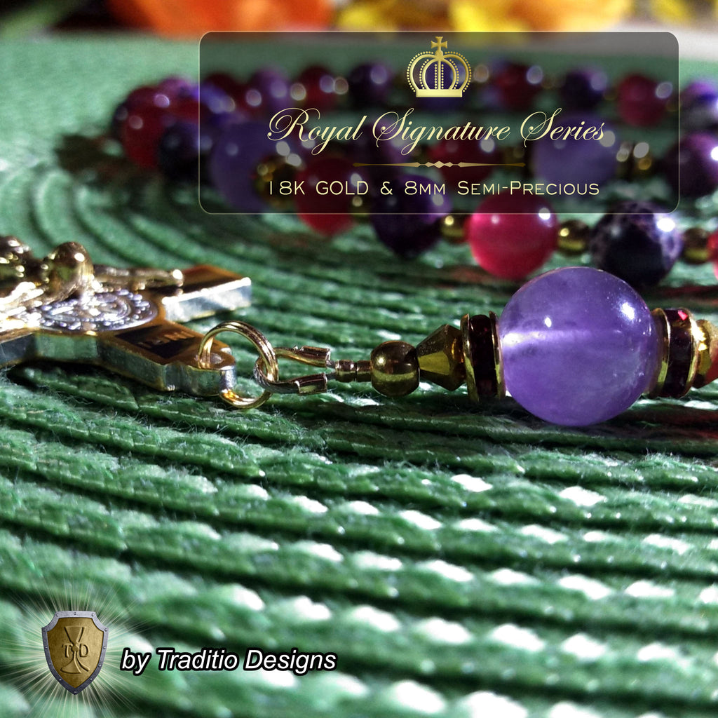 Christ the King Limited Edition Royal Relic Rosary | 18K Gold Plated | Sovereign Protection, Victory & Spiritual Reign | Ruby Red Jade, Purple Imperial Jasper & Amethyst | 3rd Class Relic