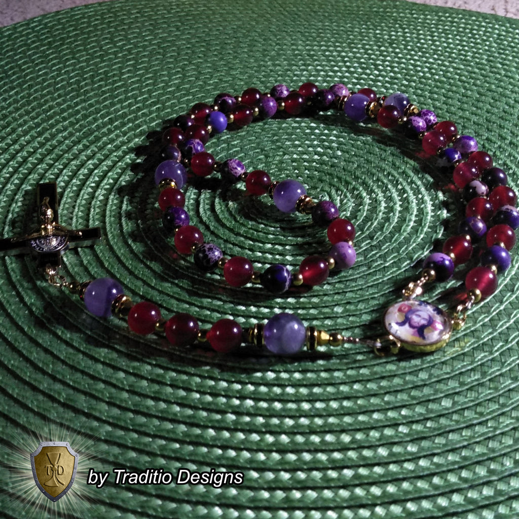 Christ the King Limited Edition Royal Relic Rosary | 18K Gold Plated | Sovereign Protection, Victory & Spiritual Reign | Ruby Red Jade, Purple Imperial Jasper & Amethyst | 3rd Class Relic