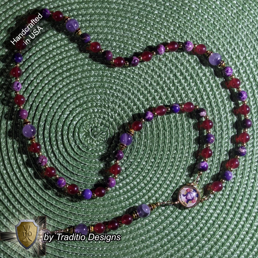 Christ the King Limited Edition Royal Relic Rosary | 18K Gold Plated | Sovereign Protection, Victory & Spiritual Reign | Ruby Red Jade, Purple Imperial Jasper & Amethyst | 3rd Class Relic