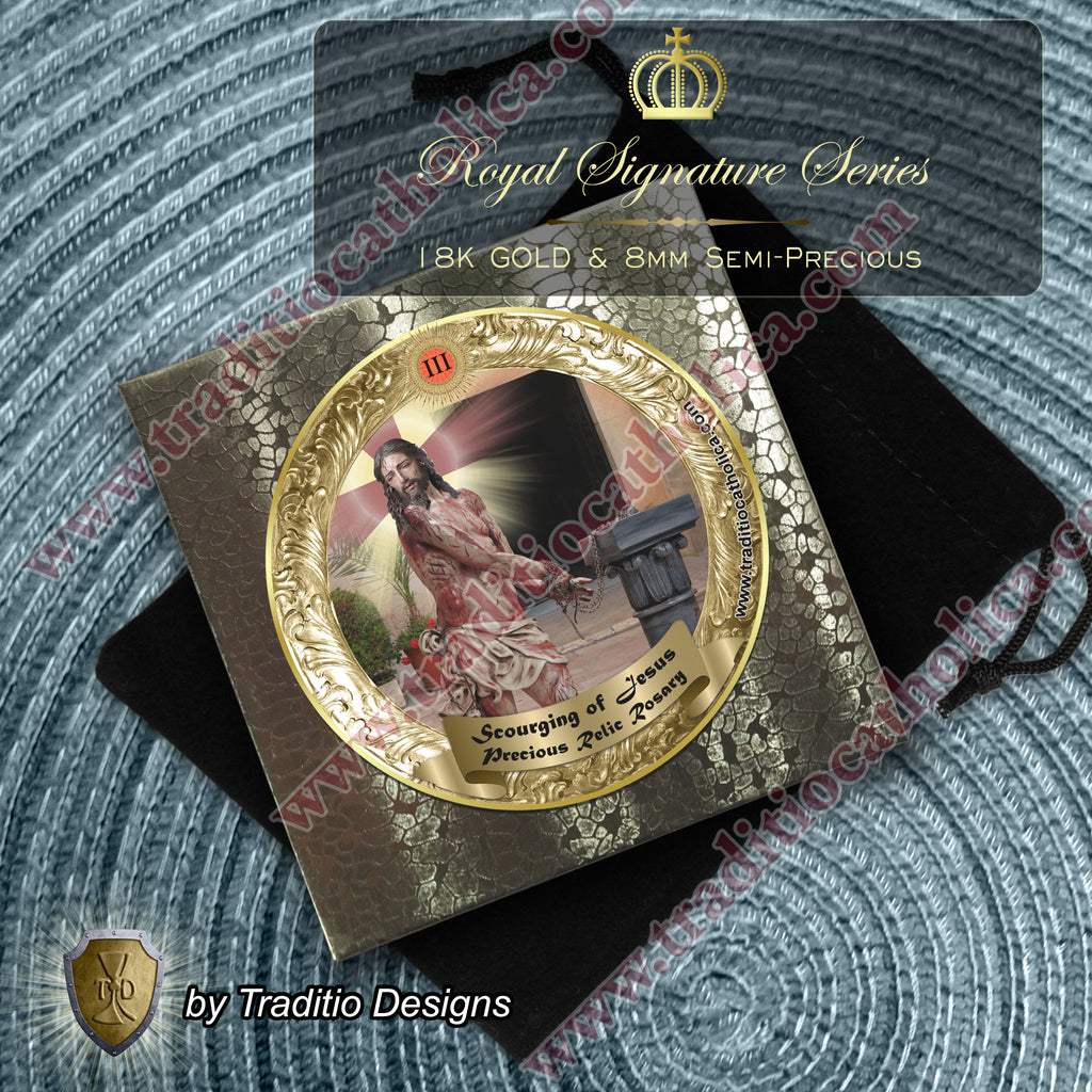 Scourging of Jesus Limited Edition Royal Relic Rosary | 18K Gold Plated | Physical & Spiritual Healing, Strength & Salvation | Picture Jasper & Imperial Jasper | 3rd Class Relic