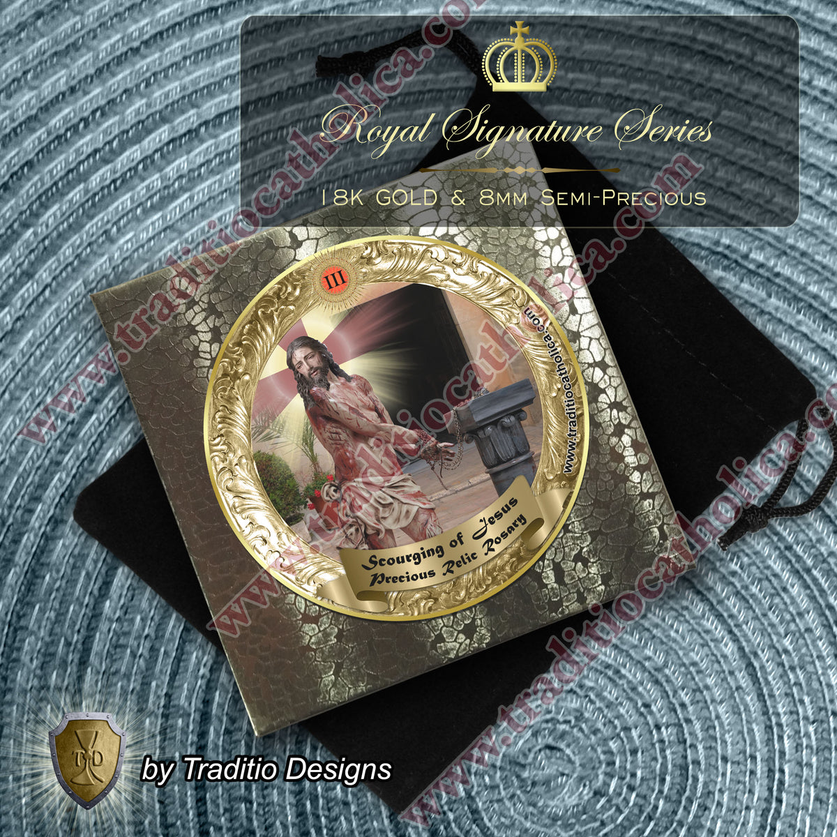 Scourging of Jesus Limited Edition Royal Relic Rosary | 18K Gold Plated | Physical & Spiritual Healing, Strength & Salvation | Picture Jasper & Imperial Jasper | 3rd Class Relic