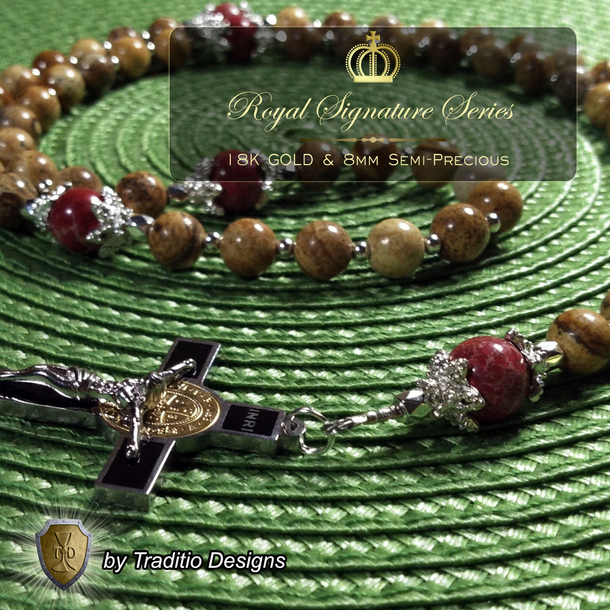 Scourging of Jesus Limited Edition Royal Relic Rosary | 18K Gold Plated | Physical & Spiritual Healing, Strength & Salvation | Picture Jasper & Imperial Jasper | 3rd Class Relic