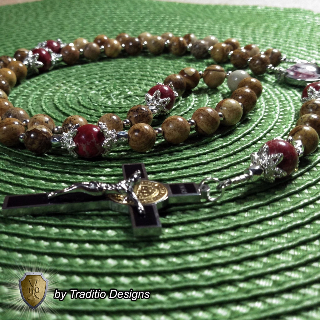 Scourging of Jesus Limited Edition Royal Relic Rosary | 18K Gold Plated | Physical & Spiritual Healing, Strength & Salvation | Picture Jasper & Imperial Jasper | 3rd Class Relic