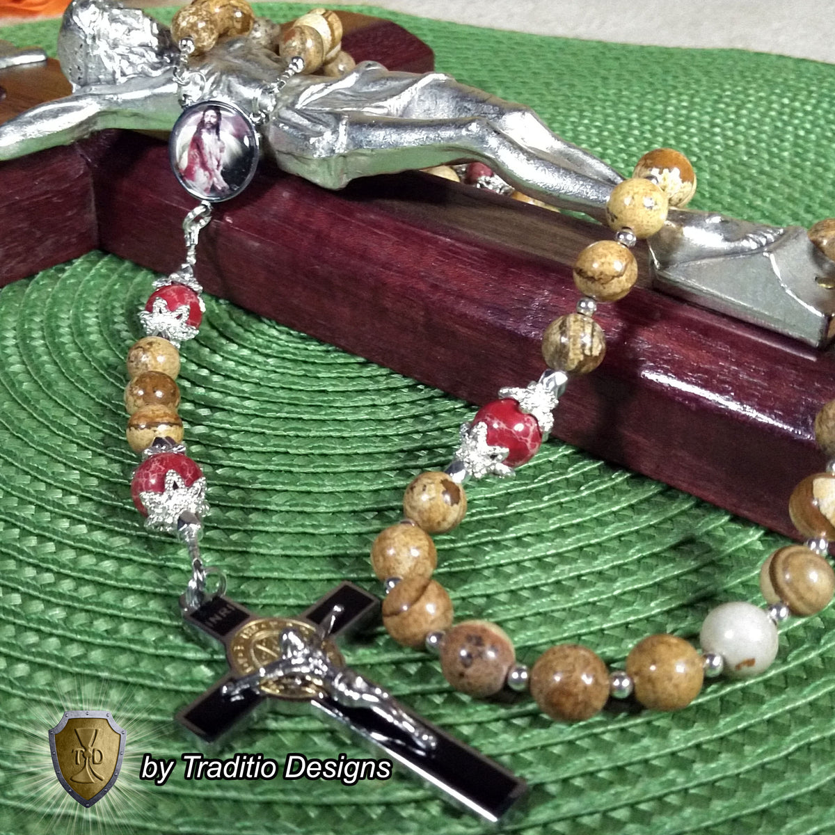 Scourging of Jesus Limited Edition Royal Relic Rosary | 18K Gold Plated | Physical & Spiritual Healing, Strength & Salvation | Picture Jasper & Imperial Jasper | 3rd Class Relic