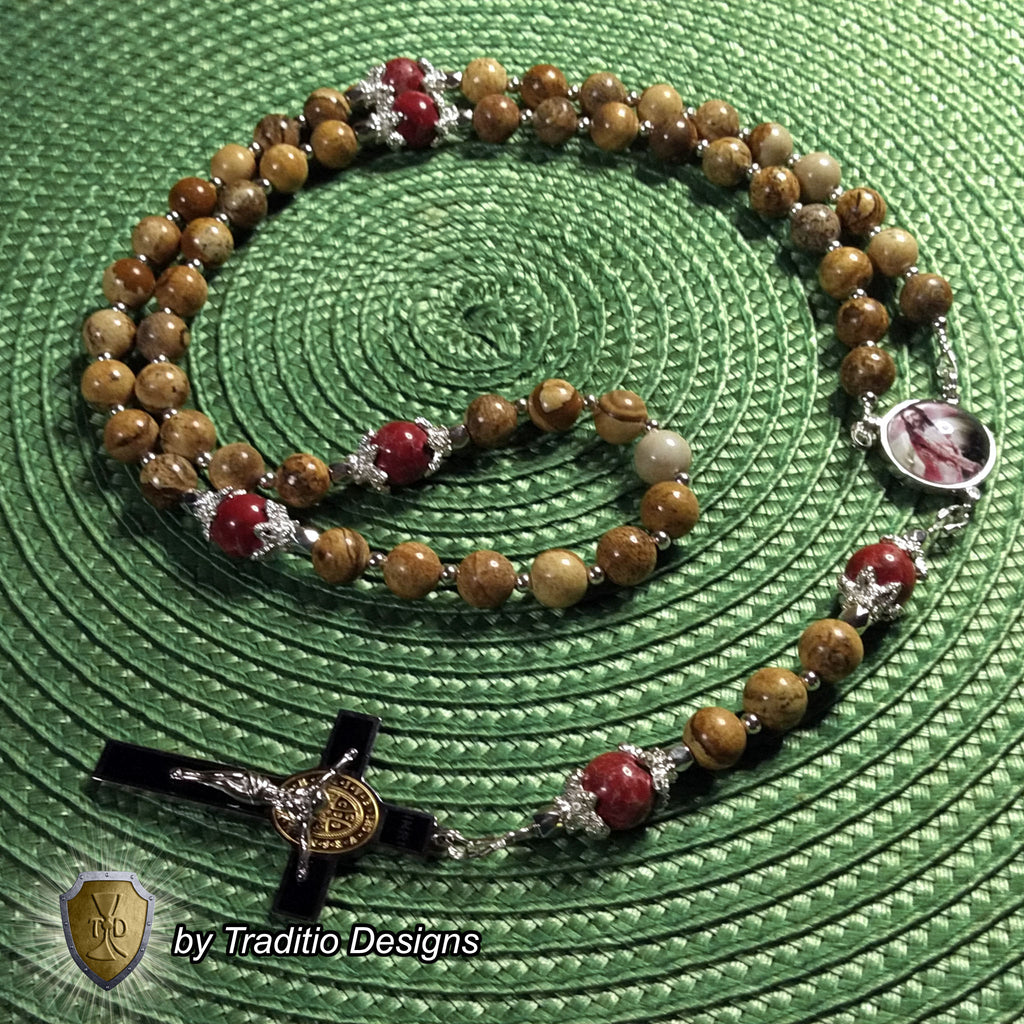 Scourging of Jesus Limited Edition Royal Relic Rosary | 18K Gold Plated | Physical & Spiritual Healing, Strength & Salvation | Picture Jasper & Imperial Jasper | 3rd Class Relic