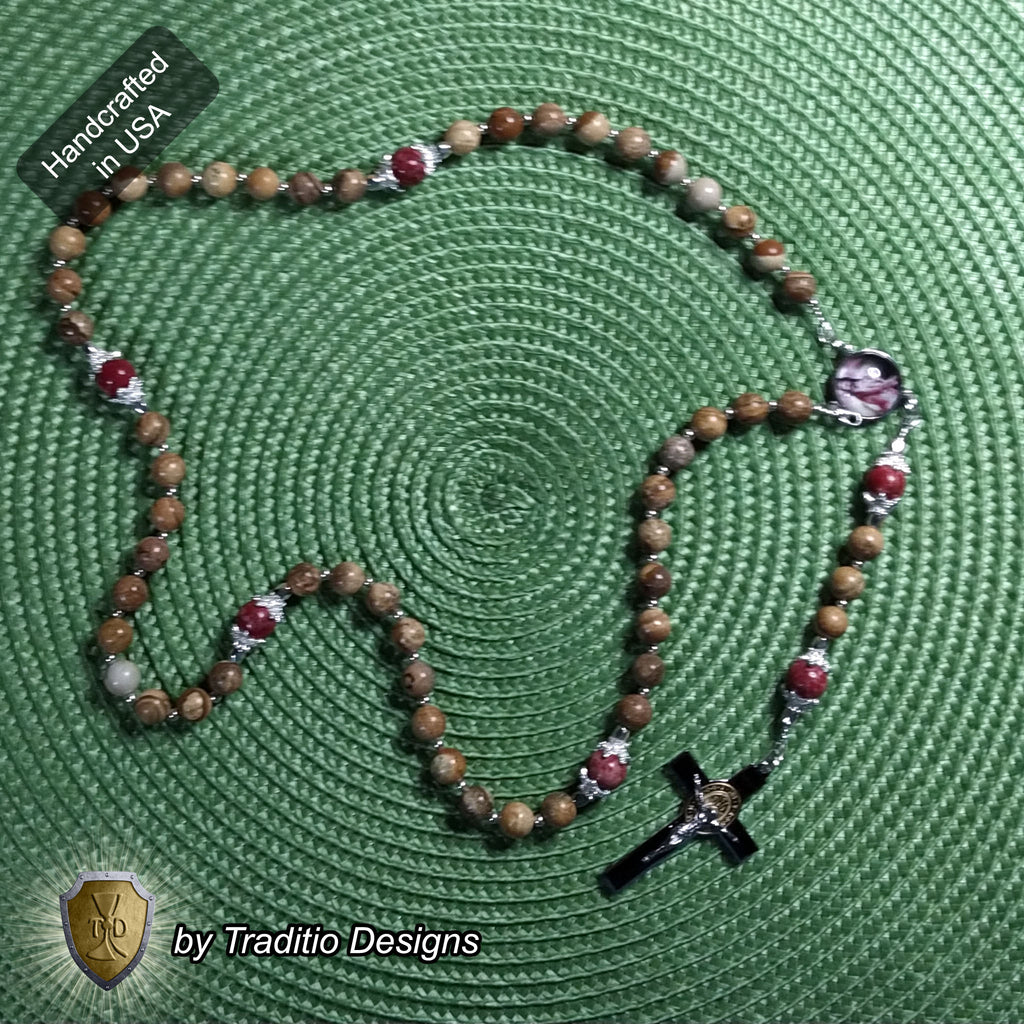 Scourging of Jesus Limited Edition Royal Relic Rosary | 18K Gold Plated | Physical & Spiritual Healing, Strength & Salvation | Picture Jasper & Imperial Jasper | 3rd Class Relic
