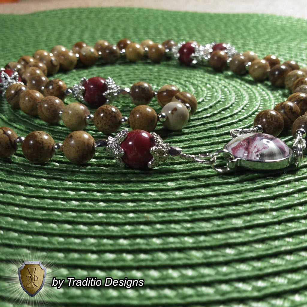 Scourging of Jesus Limited Edition Royal Relic Rosary | 18K Gold Plated | Physical & Spiritual Healing, Strength & Salvation | Picture Jasper & Imperial Jasper | 3rd Class Relic
