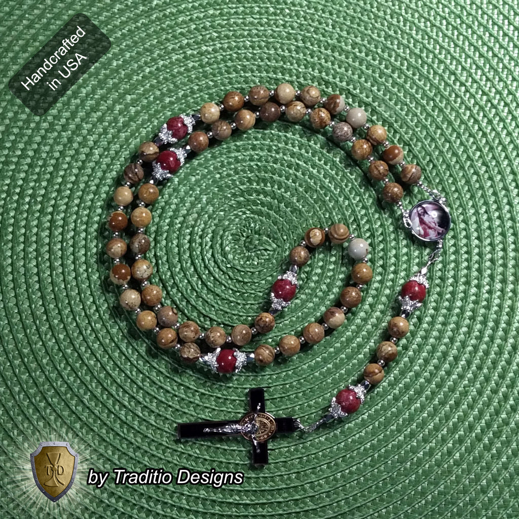 Scourging of Jesus Limited Edition Royal Relic Rosary | 18K Gold Plated | Physical & Spiritual Healing, Strength & Salvation | Picture Jasper & Imperial Jasper | 3rd Class Relic