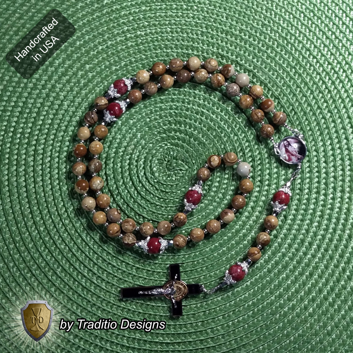 Scourging of Jesus Limited Edition Royal Relic Rosary | 18K Gold Plated | Physical & Spiritual Healing, Strength & Salvation | Picture Jasper & Imperial Jasper | 3rd Class Relic