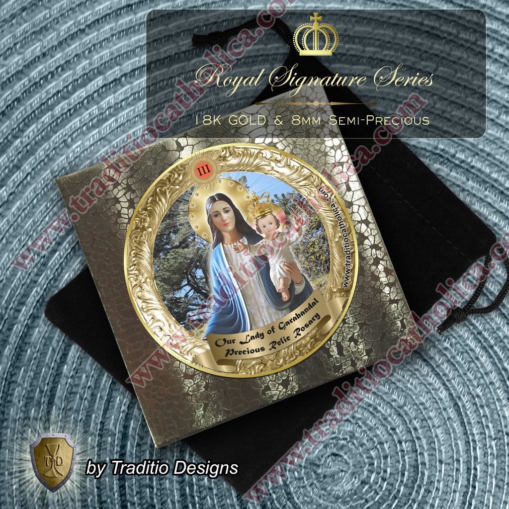 Our Lady of Garabandal Limited Edition Royal Relic Rosary | 18K Rose Gold Plated | Warning, Miracle & Spiritual Renewal | Natural Pearl & Tiger's Eye | 3rd Class Relic