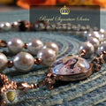 Our Lady of Garabandal Limited Edition Royal Relic Rosary | 18K Rose Gold Plated | Warning, Miracle & Spiritual Renewal | Natural Pearl & Tiger's Eye | 3rd Class Relic