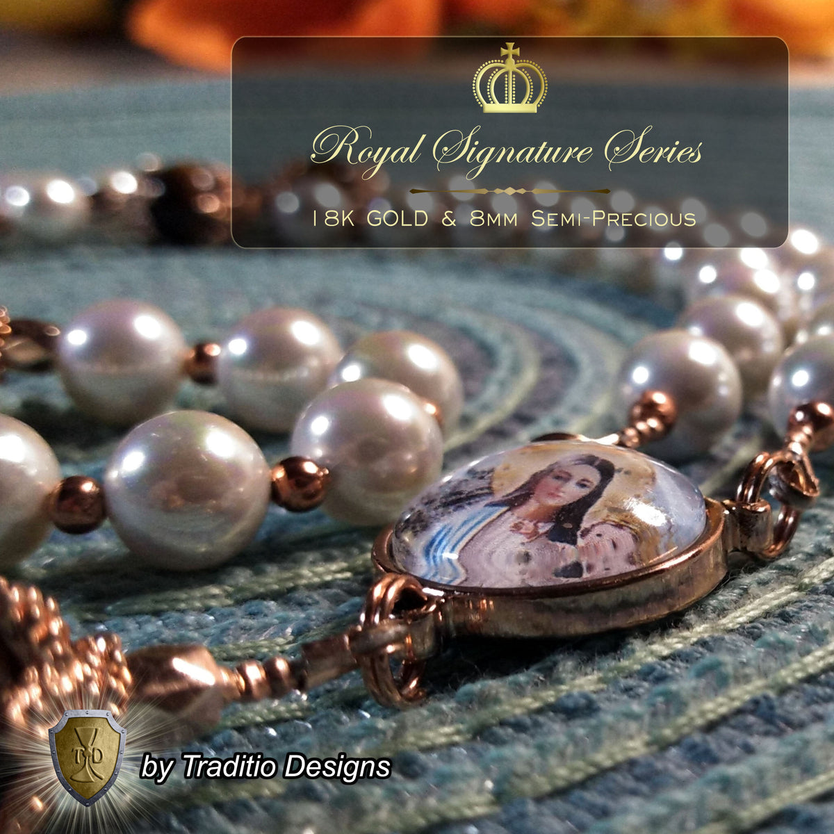 Our Lady of Garabandal Limited Edition Royal Relic Rosary | 18K Rose Gold Plated | Warning, Miracle & Spiritual Renewal | Natural Pearl & Tiger's Eye | 3rd Class Relic