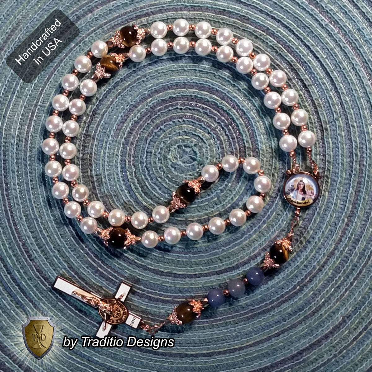 Our Lady of Garabandal Limited Edition Royal Relic Rosary | 18K Rose Gold Plated | Warning, Miracle & Spiritual Renewal | Natural Pearl & Tiger's Eye | 3rd Class Relic