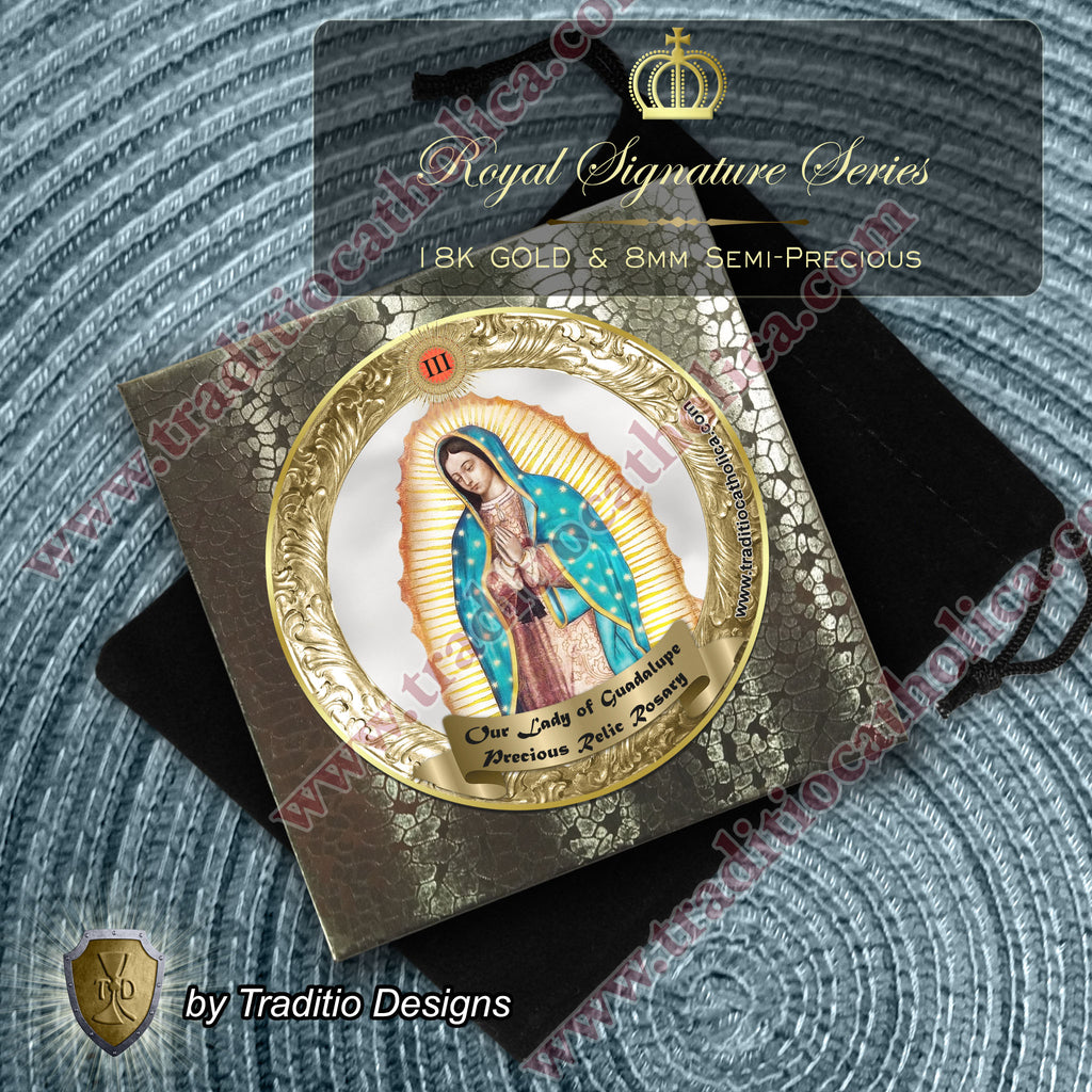 Our Lady of Guadalupe Limited Edition Royal Relic Rosary | 18K Rose Gold | Unborn Protection, Pregnancy & Family Miracles | Turquoise & Rhodochrosite | 3rd Class Relic