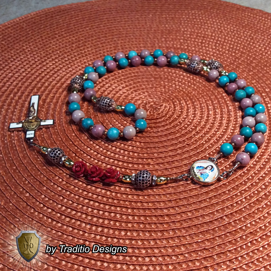 Our Lady of Guadalupe Limited Edition Royal Relic Rosary | 18K Rose Gold | Unborn Protection, Pregnancy & Family Miracles | Turquoise & Rhodochrosite | 3rd Class Relic