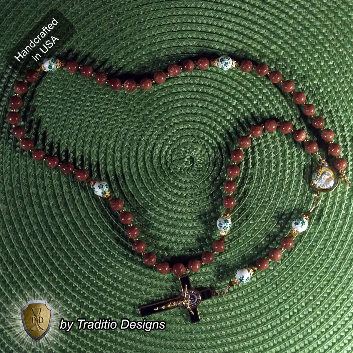 St. Brigid of Kildare Limited Edition Royal Rosary | 18K Gold | Midwifery, Infant Protection & Safe Birth | Golden Sandstone & Hand-Painted Porcelain