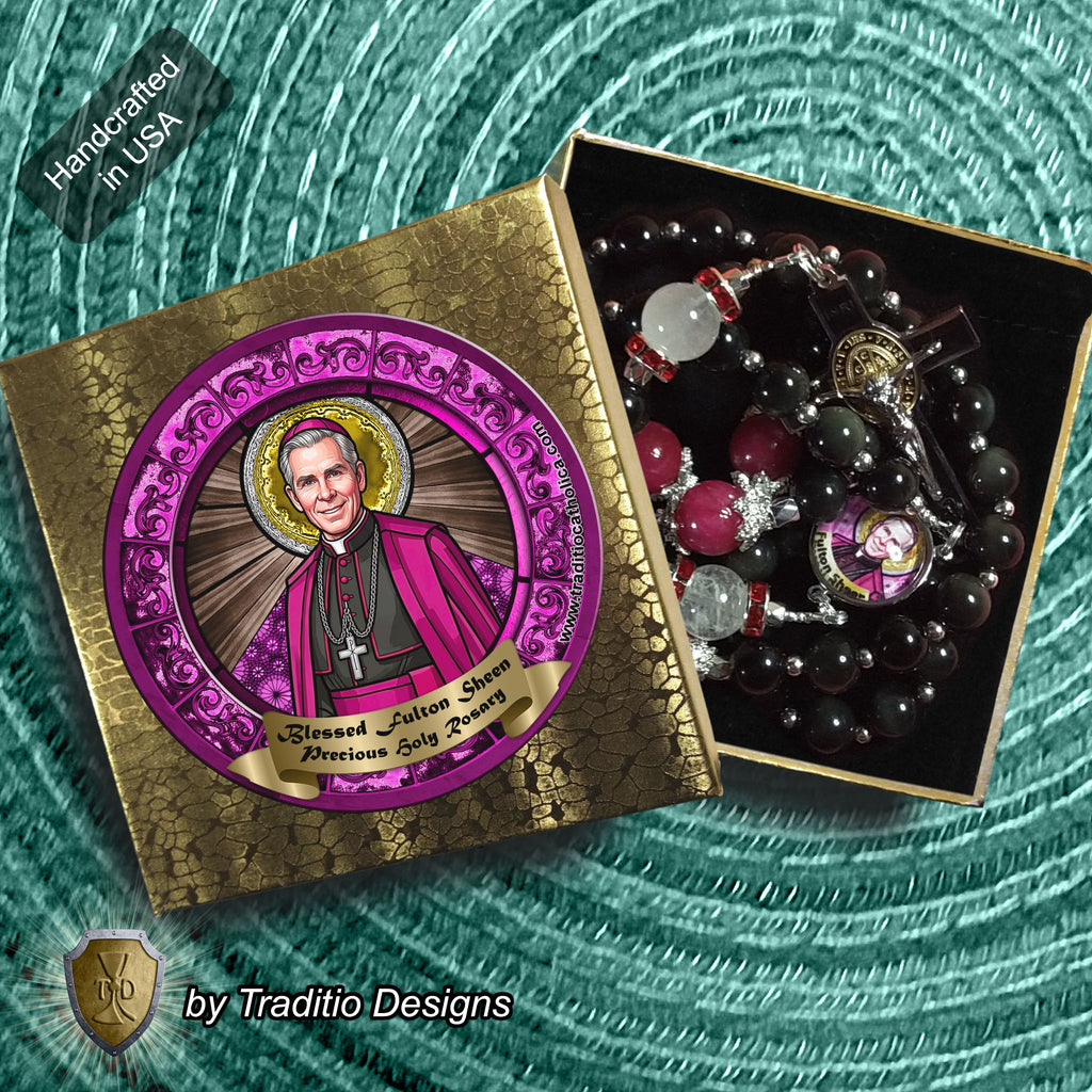 Bl. Fulton J. Sheen Limited Edition Royal Rosary | 18K Gold & Onyx Black Gold | Infant Healing & Heart Relief | Jade & Obsidian