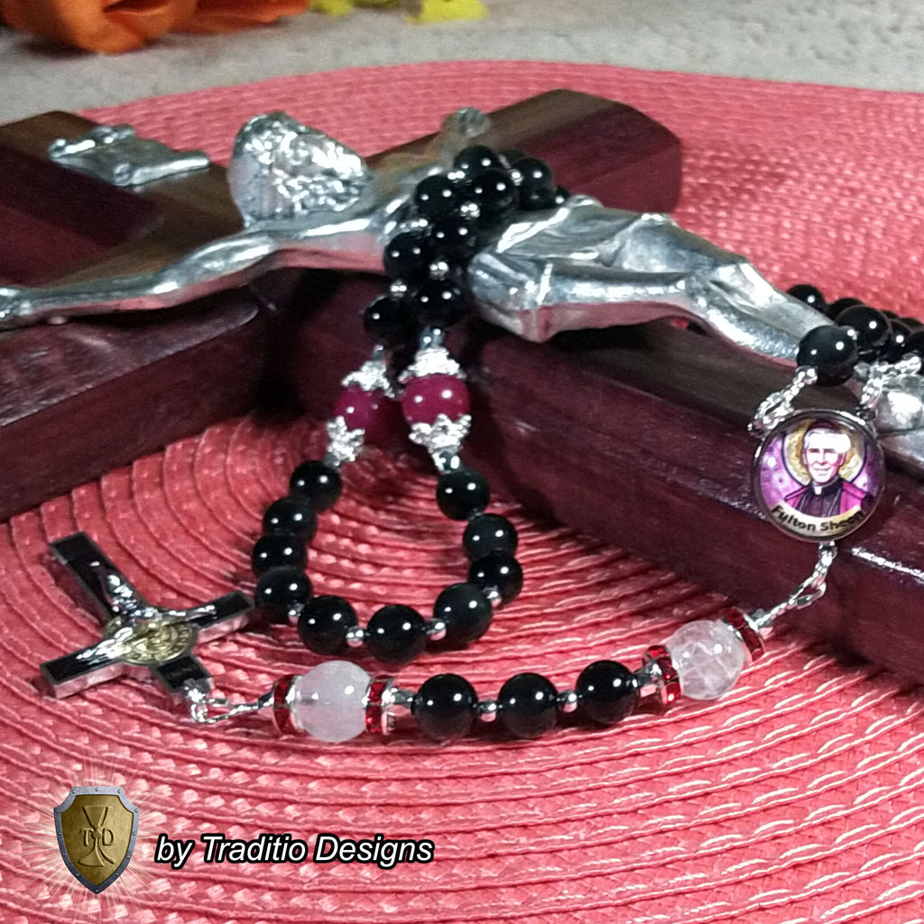 Bl. Fulton J. Sheen Limited Edition Royal Rosary | 18K Gold & Onyx Black Gold | Infant Healing & Heart Relief | Jade & Obsidian
