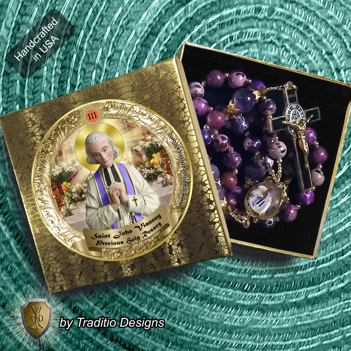 St. John Vianney Limited Edition Royal Relic Rosary | 18K Gold | Exhaustion, Mental Stress & Spiritual Affliction | Purple Emperor Jasper & Dogtooth Amethyst | 3rd Class Relic