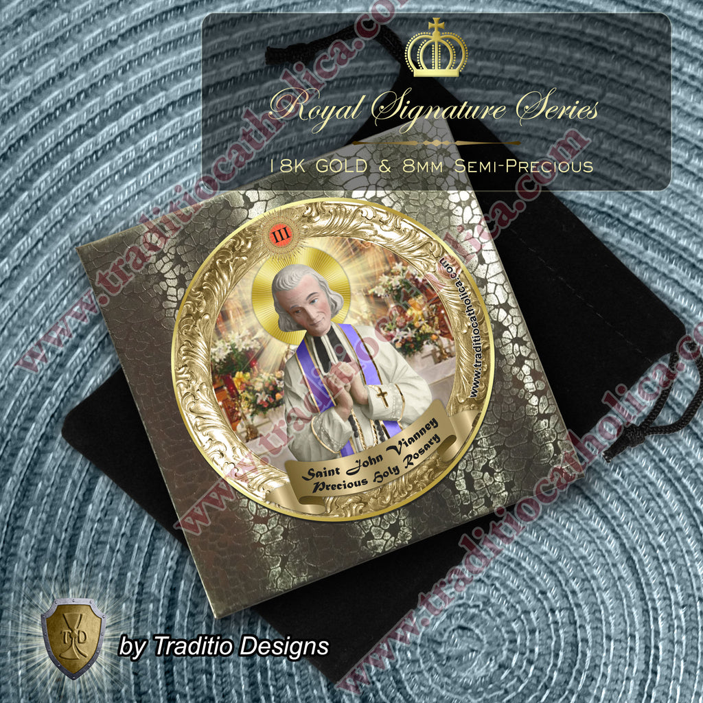 St. John Vianney Limited Edition Royal Relic Rosary | 18K Gold | Exhaustion, Mental Stress & Spiritual Affliction | Purple Emperor Jasper & Dogtooth Amethyst | 3rd Class Relic