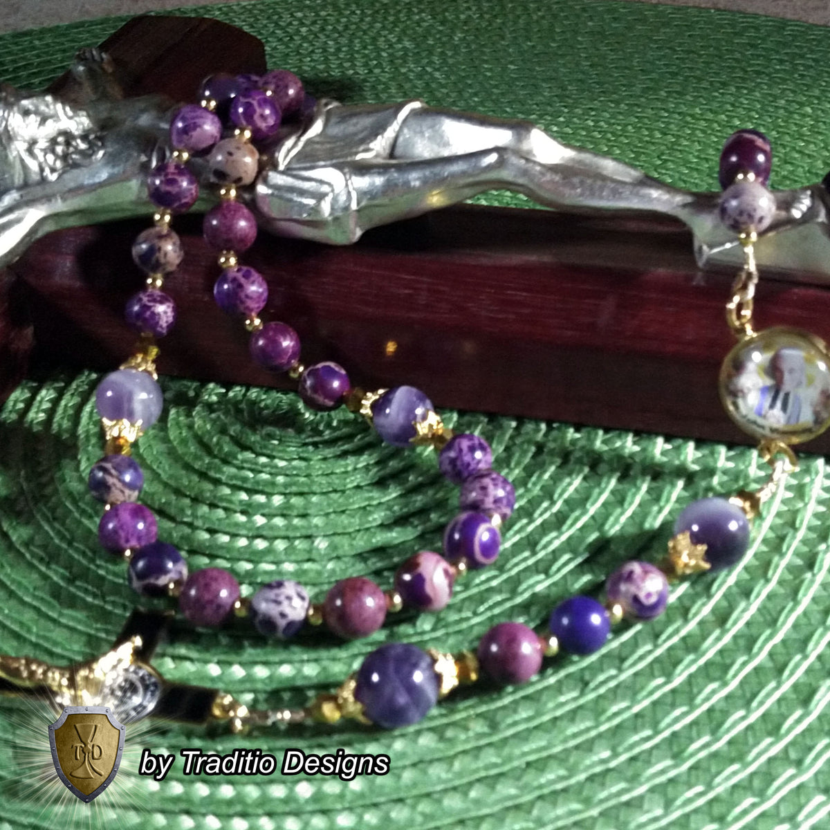 St. John Vianney Limited Edition Royal Relic Rosary | 18K Gold | Exhaustion, Mental Stress & Spiritual Affliction | Purple Emperor Jasper & Dogtooth Amethyst | 3rd Class Relic