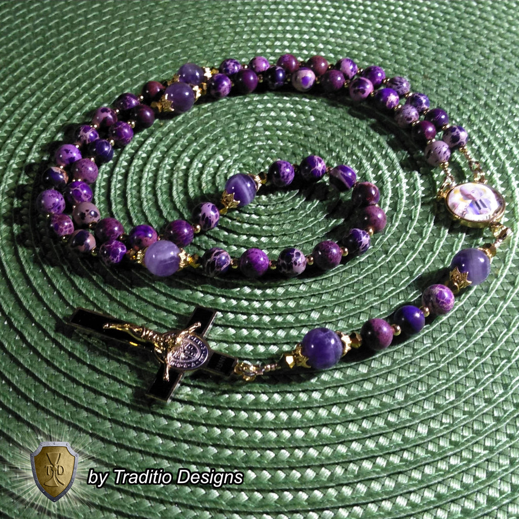 St. John Vianney Limited Edition Royal Relic Rosary | 18K Gold | Exhaustion, Mental Stress & Spiritual Affliction | Purple Emperor Jasper & Dogtooth Amethyst | 3rd Class Relic