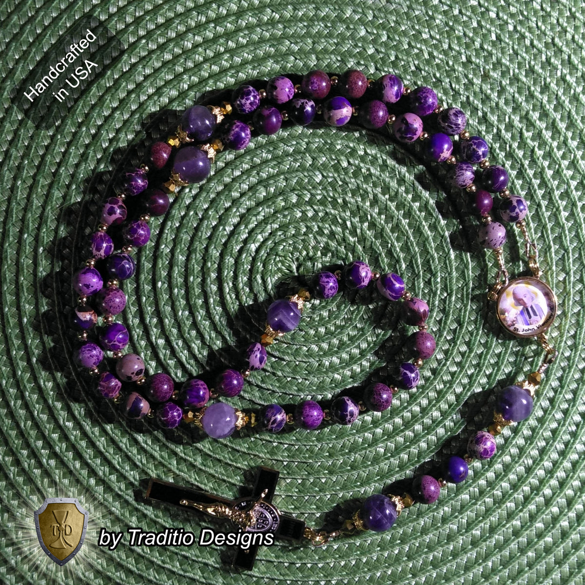 St. John Vianney Limited Edition Royal Relic Rosary | 18K Gold | Exhaustion, Mental Stress & Spiritual Affliction | Purple Emperor Jasper & Dogtooth Amethyst | 3rd Class Relic