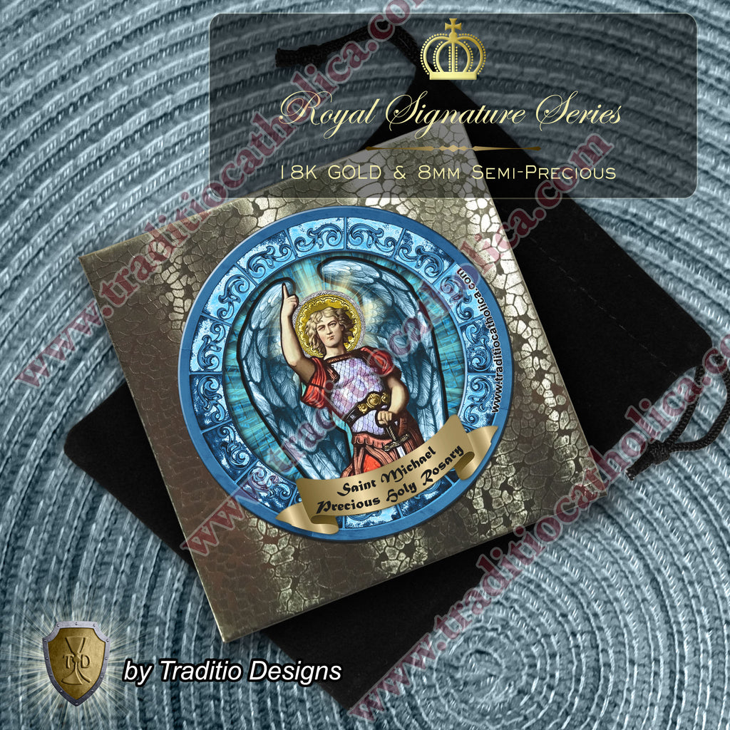 St. Michael the Archangel Limited Edition Royal Rosary | 18K Gold | Defend Us in Battle & Divine Protection | Sodalite & Red Stripe Carnelian