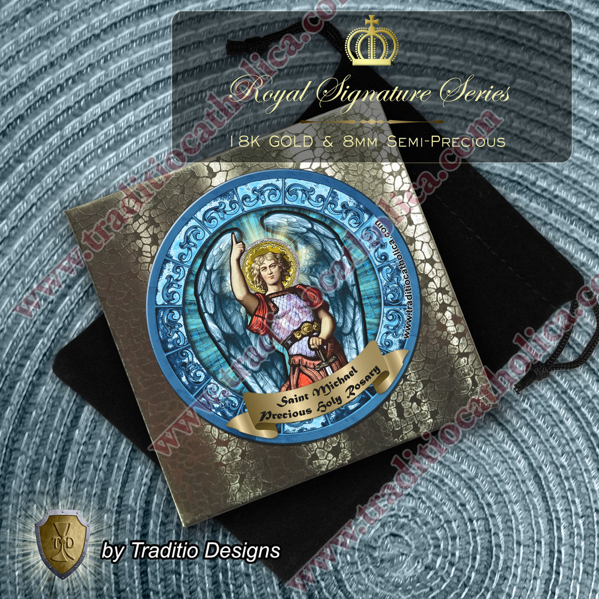 St. Michael the Archangel Limited Edition Royal Rosary | 18K Gold | Defend Us in Battle & Divine Protection | Sodalite & Red Stripe Carnelian