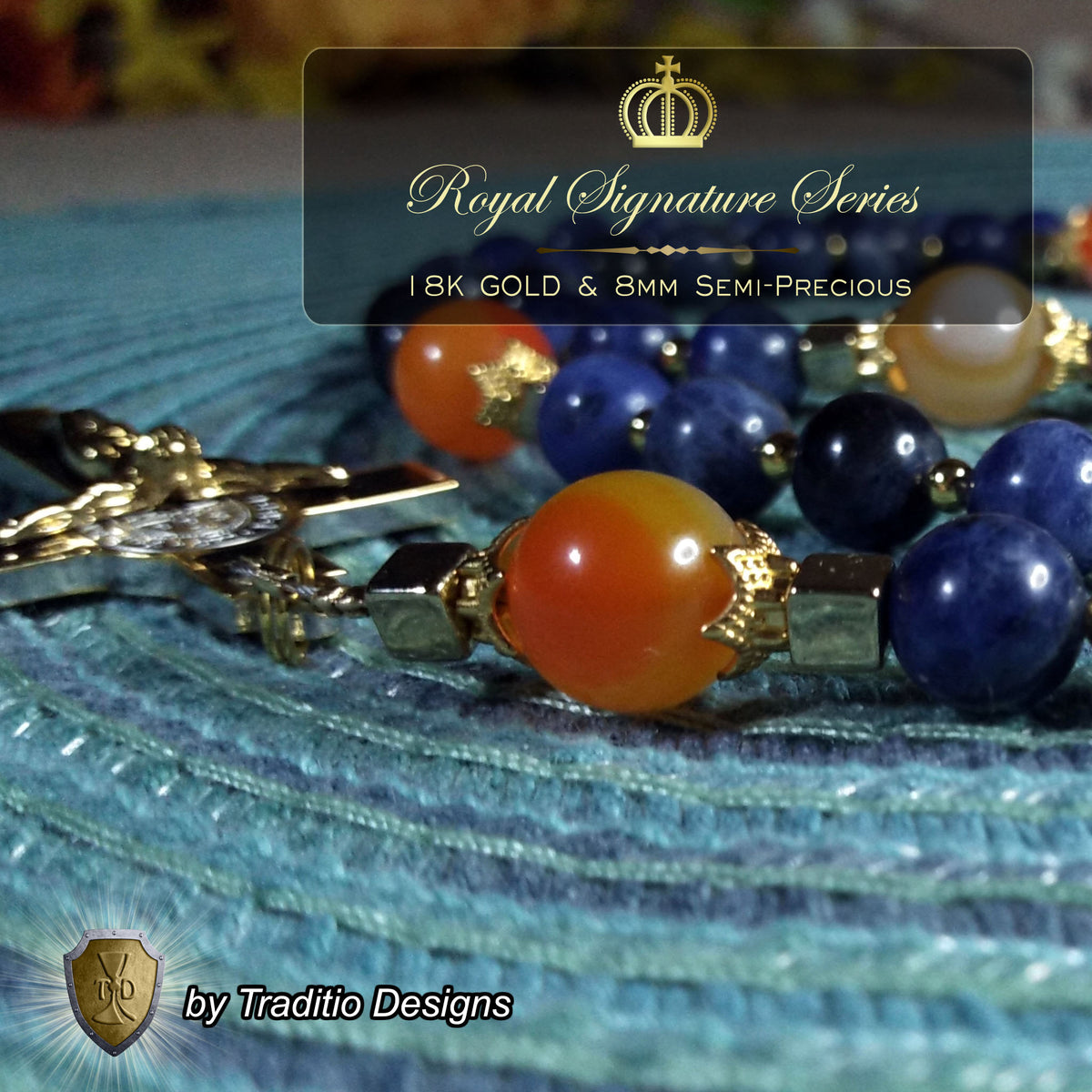 St. Michael the Archangel Limited Edition Royal Rosary | 18K Gold | Defend Us in Battle & Divine Protection | Sodalite & Red Stripe Carnelian