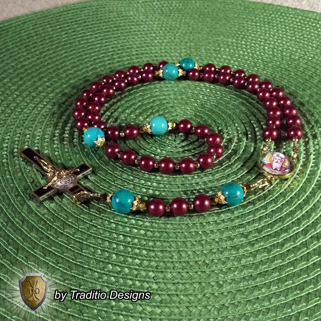 St. Nicholas Limited Edition Royal Relic Rosary | 18K Gold & Onyx Black Gold | Respiratory Issues and Fall Injuries | Glass and Turquoise | 3rd Class Relic