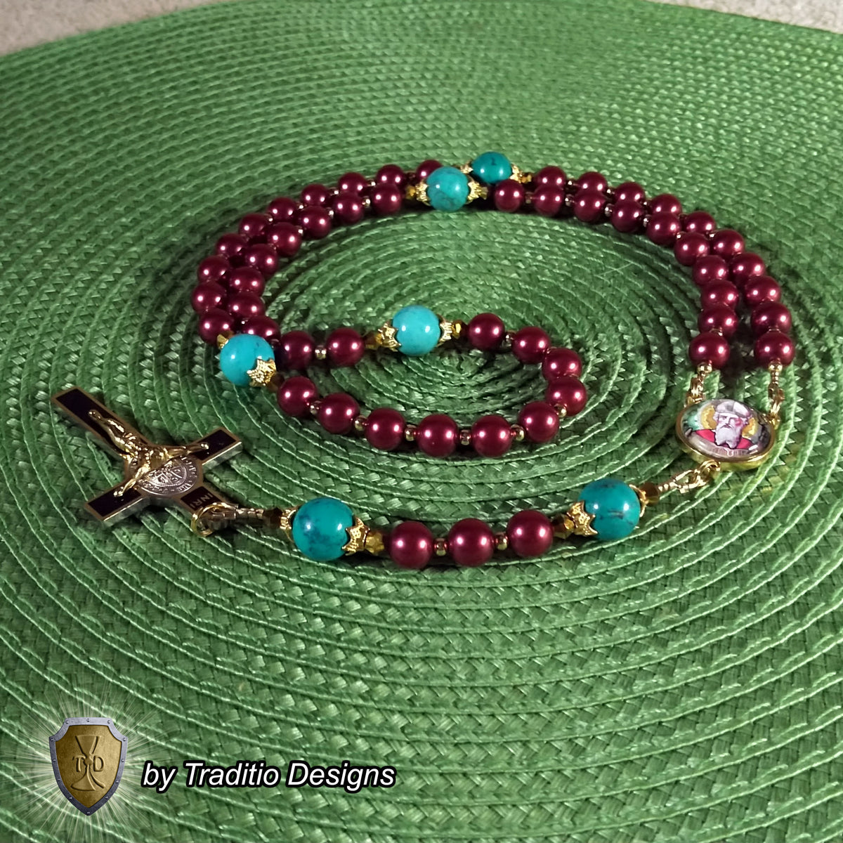 St. Nicholas Limited Edition Royal Relic Rosary | 18K Gold & Onyx Black Gold | Respiratory Issues and Fall Injuries | Glass and Turquoise | 3rd Class Relic