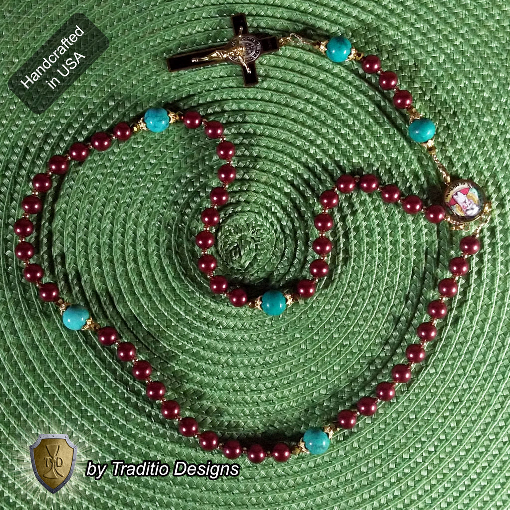 St. Nicholas Limited Edition Royal Relic Rosary | 18K Gold & Onyx Black Gold | Respiratory Issues and Fall Injuries | Glass and Turquoise | 3rd Class Relic