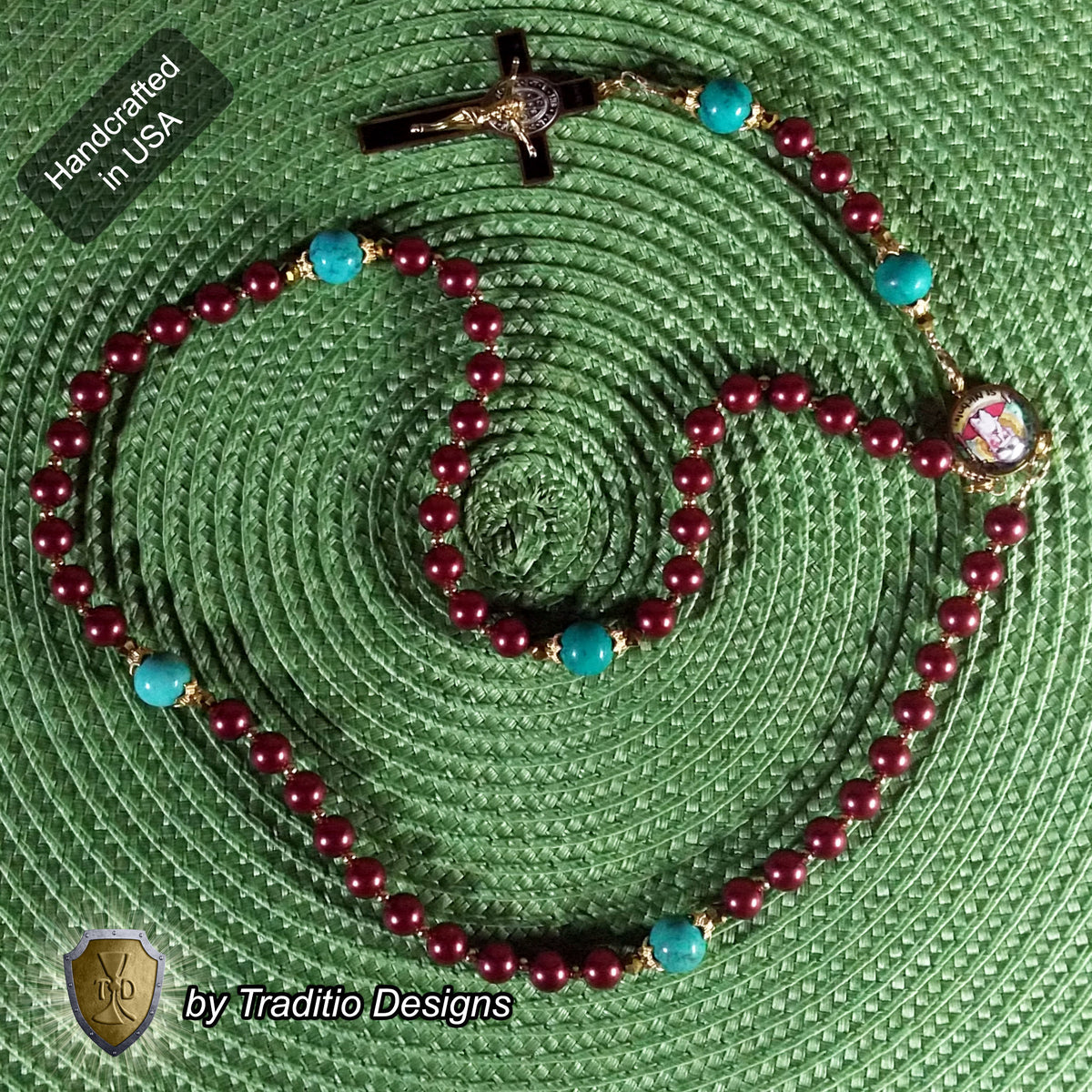 St. Nicholas Limited Edition Royal Relic Rosary | 18K Gold & Onyx Black Gold | Respiratory Issues and Fall Injuries | Glass and Turquoise | 3rd Class Relic