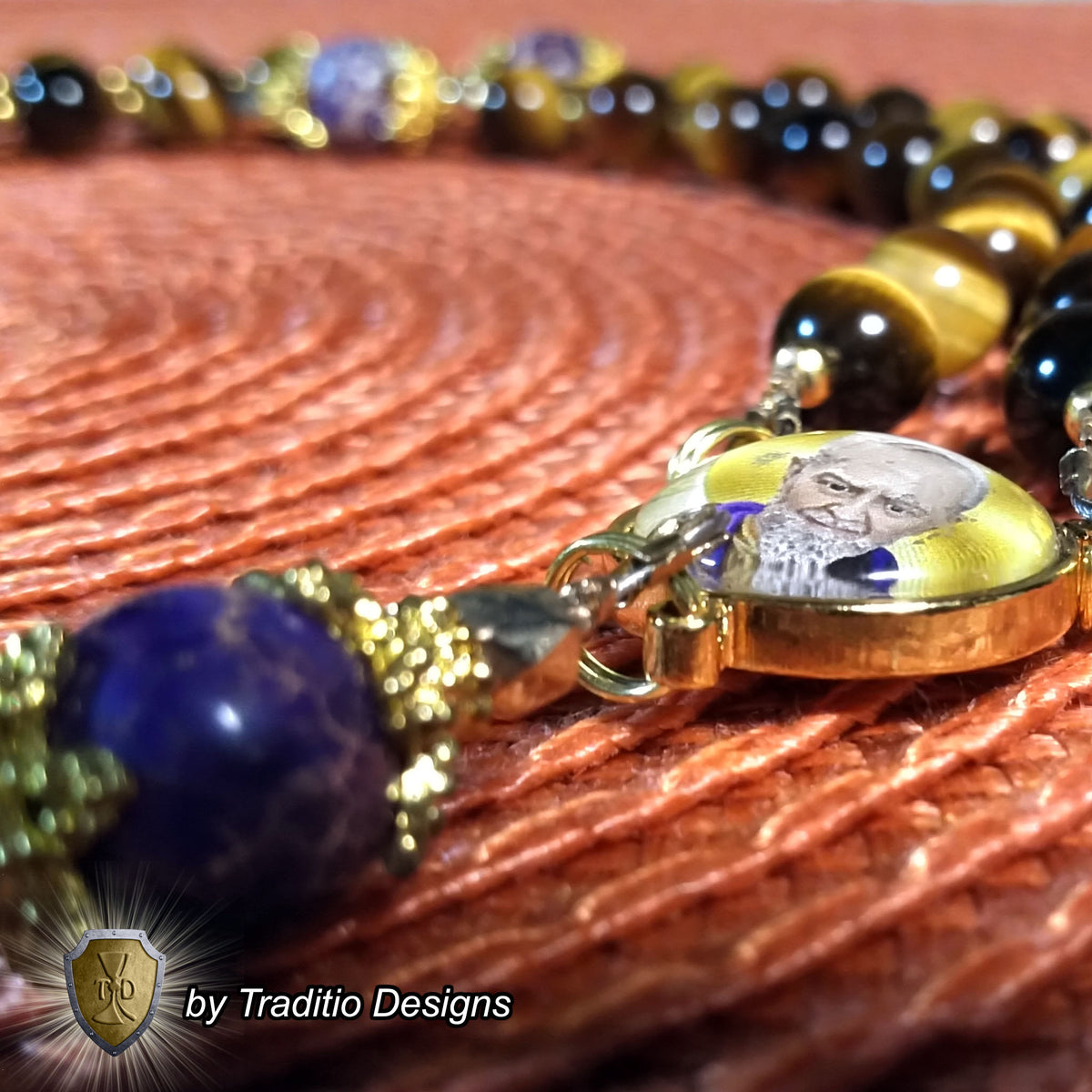St. Padre Pio Limited Edition Royal Relic Rosary | 18K Gold Plated | Physical & Mental Healing, Stress Relief & Confessors | Tiger's Eye & Purple Emperor Jasper | 3rd Class Relic